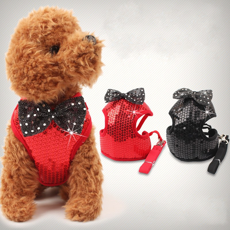 Dazzling Sequined Bowtie Dog Harness