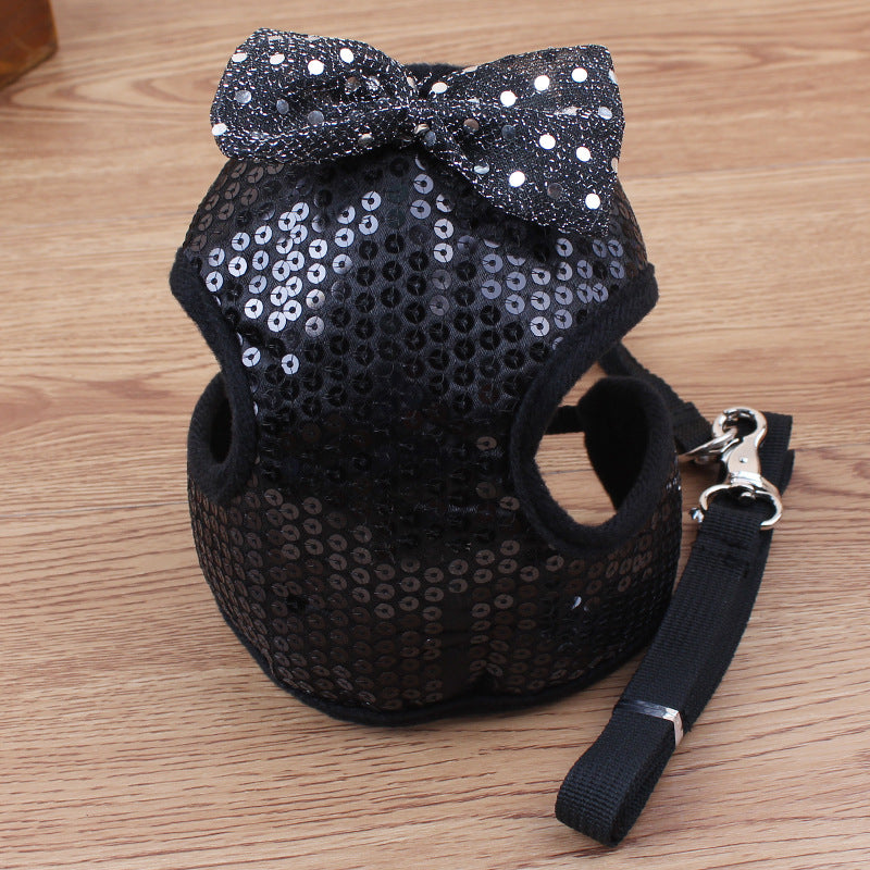 Dazzling Sequined Bowtie Dog Harness
