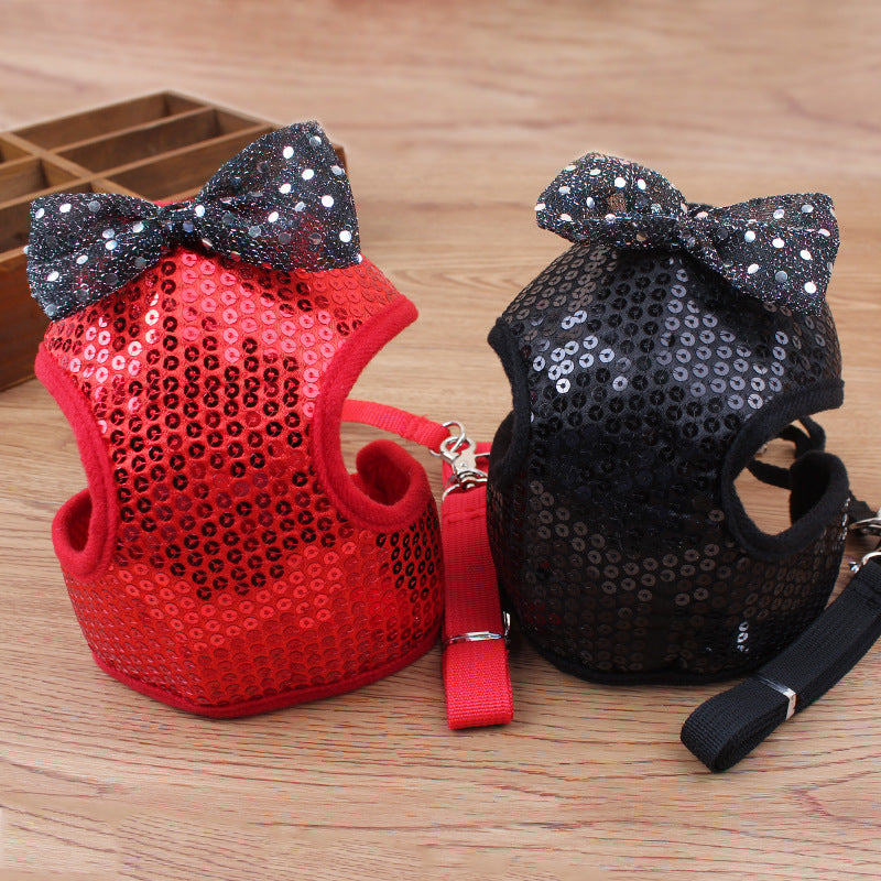 Dazzling Sequined Bowtie Dog Harness