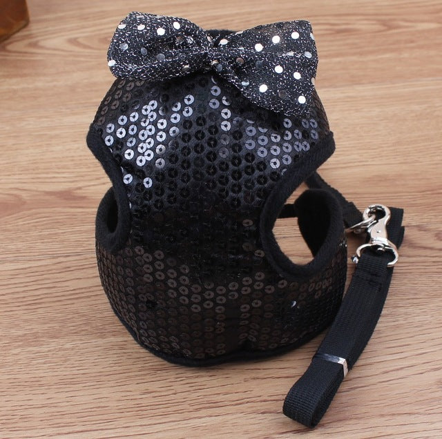 Dazzling Sequined Bowtie Dog Harness