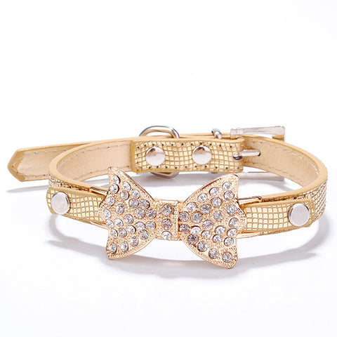 Crystal Bowtie Leather Collar