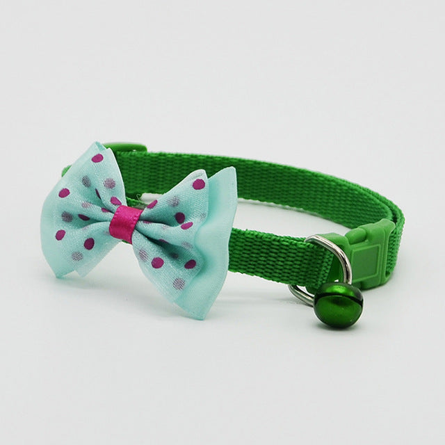 Polka Dots Bowknot & Bells Pet Collar