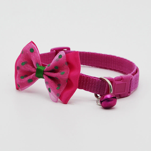 Polka Dots Bowknot & Bells Pet Collar
